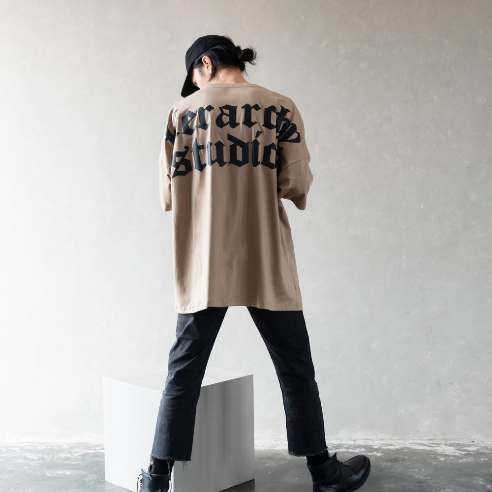 Beige Wide Logo oversized T-Shirt