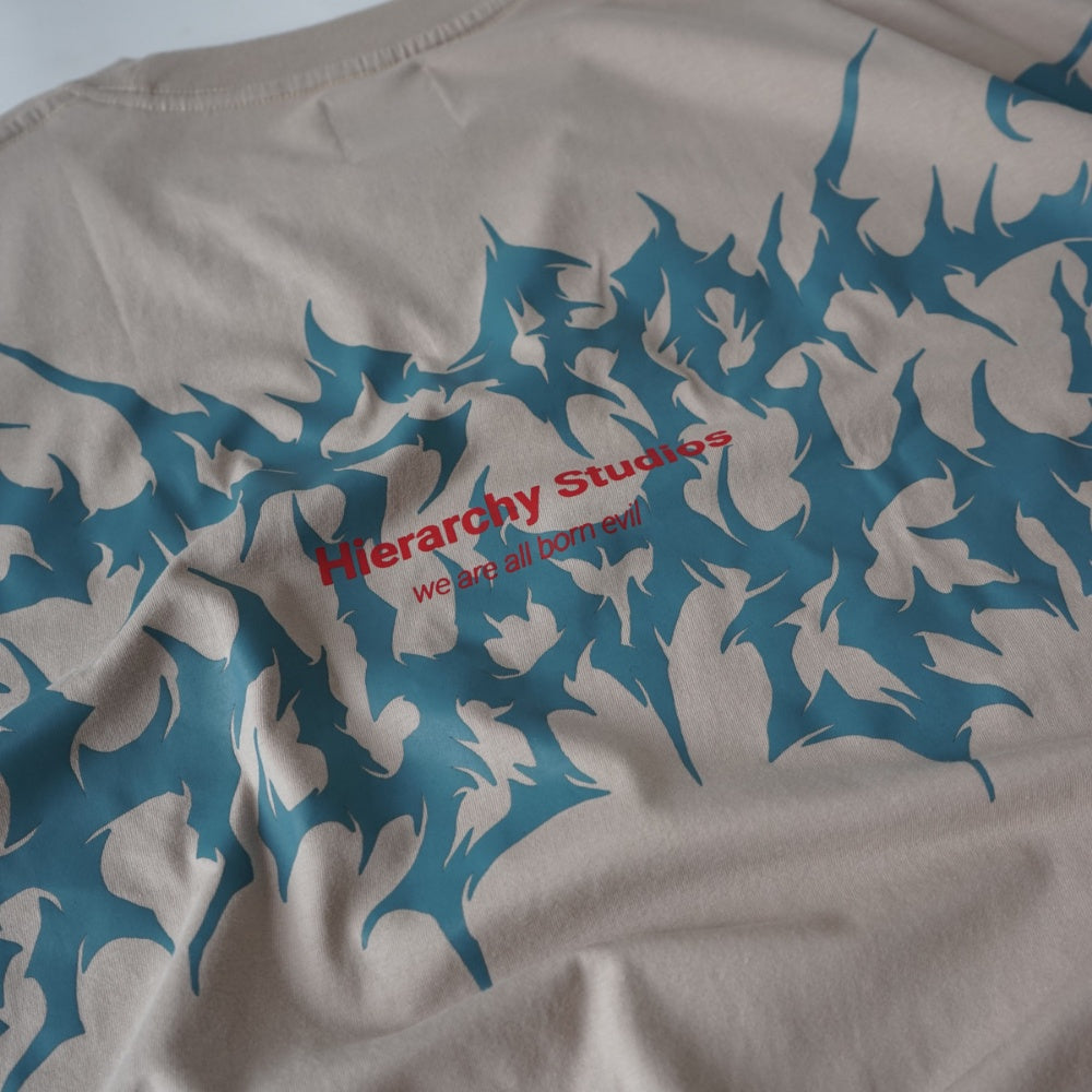 Wide Evil Logo Beige Oversized T-Shirt