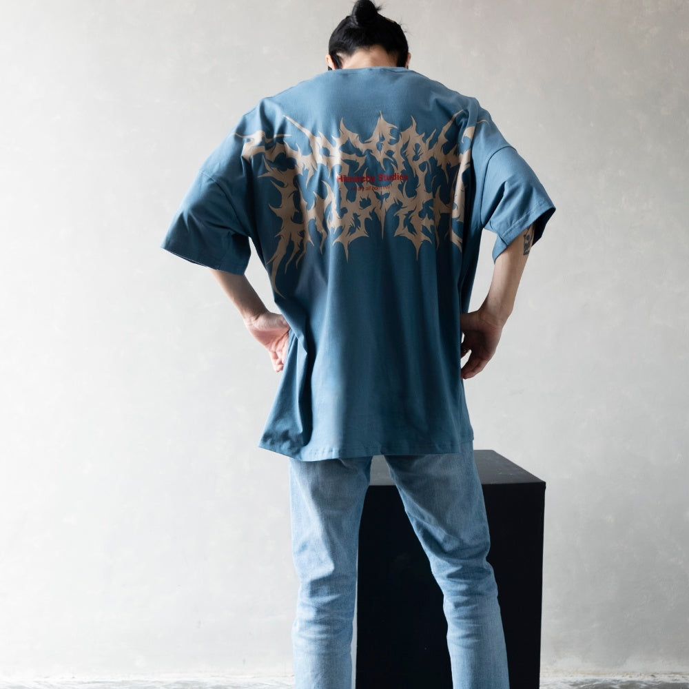 Wide Evil Logo Dusty Blue Oversized T-Shirt