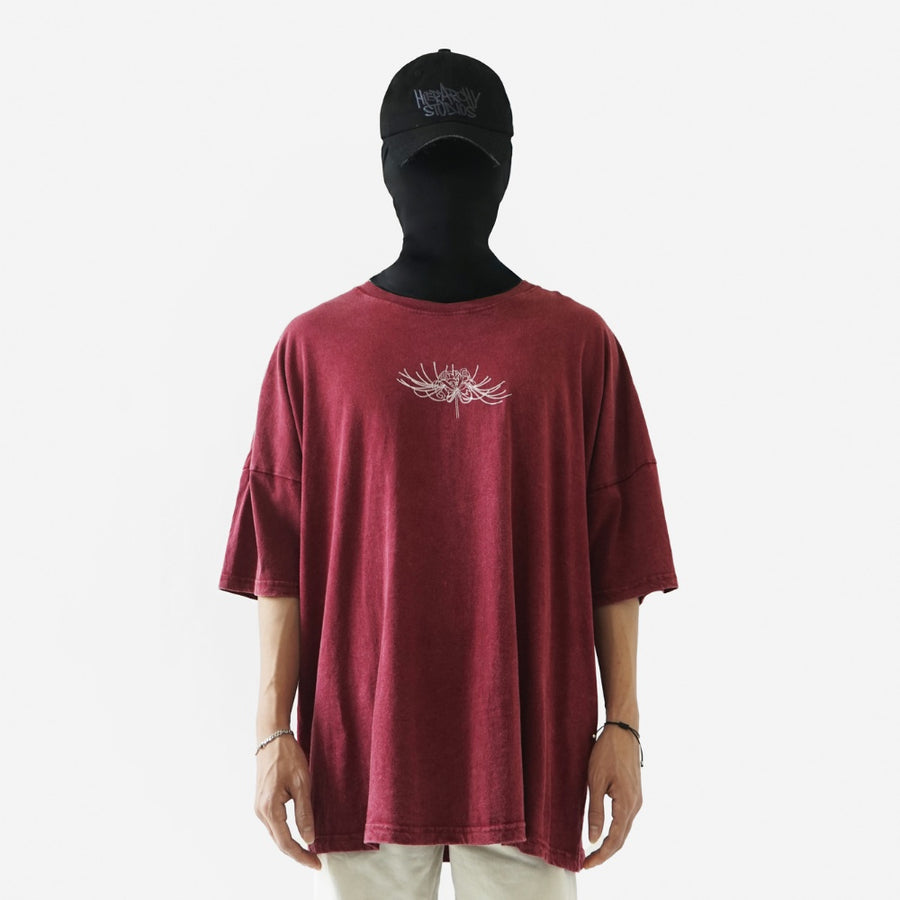 Flowers Wide Spider Lily Oversized T-shirt Washed Red