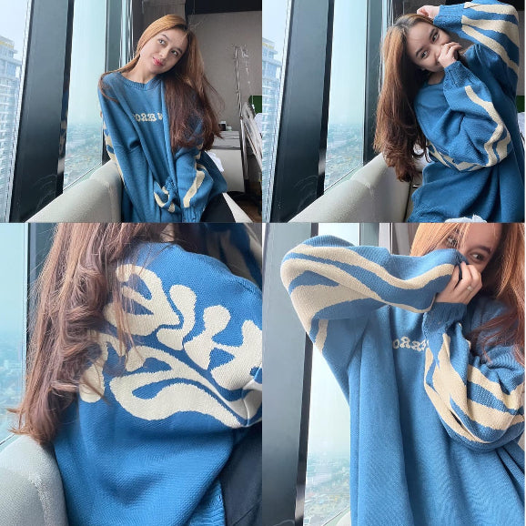 HIERARCHY STUDIOS New Error - Blue Fluid Wide Oversized Knit Sweater