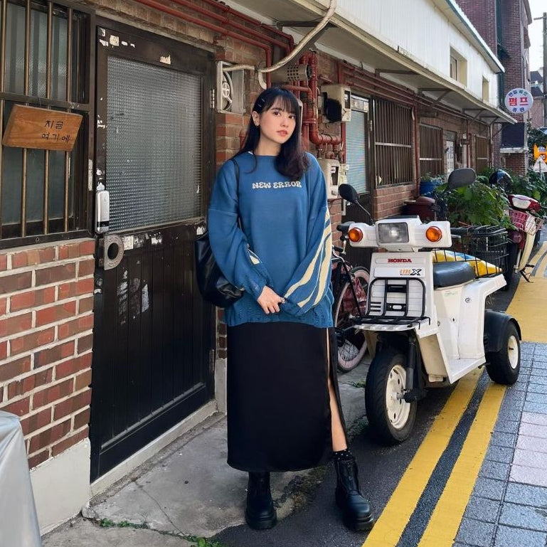 HIERARCHY STUDIOS New Error - Blue Fluid Wide Oversized Knit Sweater