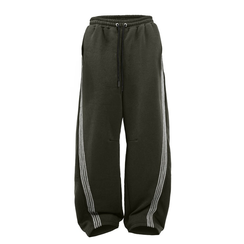 HIERARCHY STUDIOS TMTNW - Olive Green Four Stripes Baggy Pants