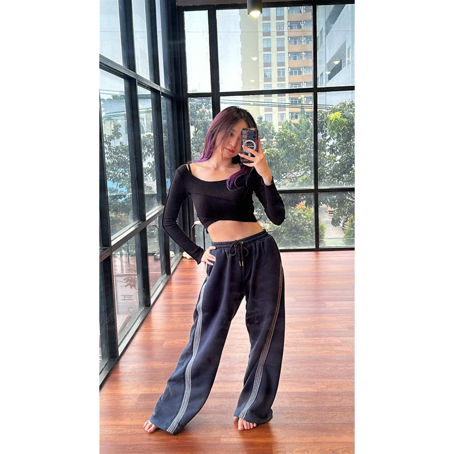 HIERARCHY STUDIOS TMTNW - Dusty Blue Four Stripes Baggy Pants