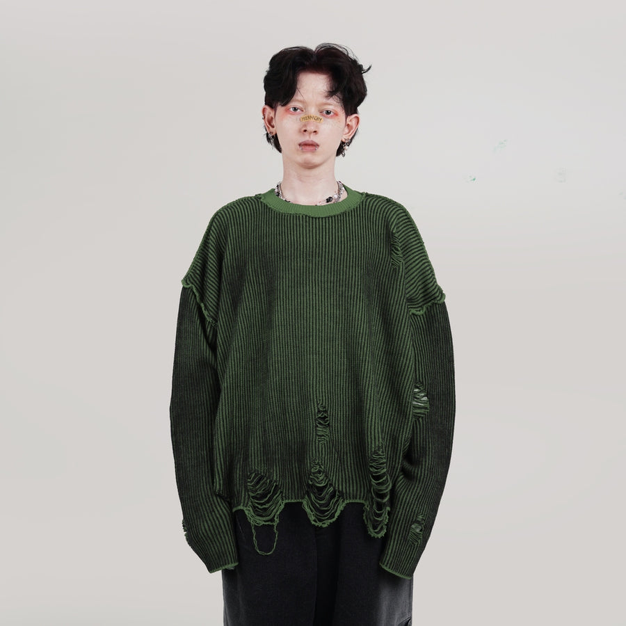 HIERARCHY STUDIOS Chroma - Distressed Green Flux Oversized Knit Sweater
