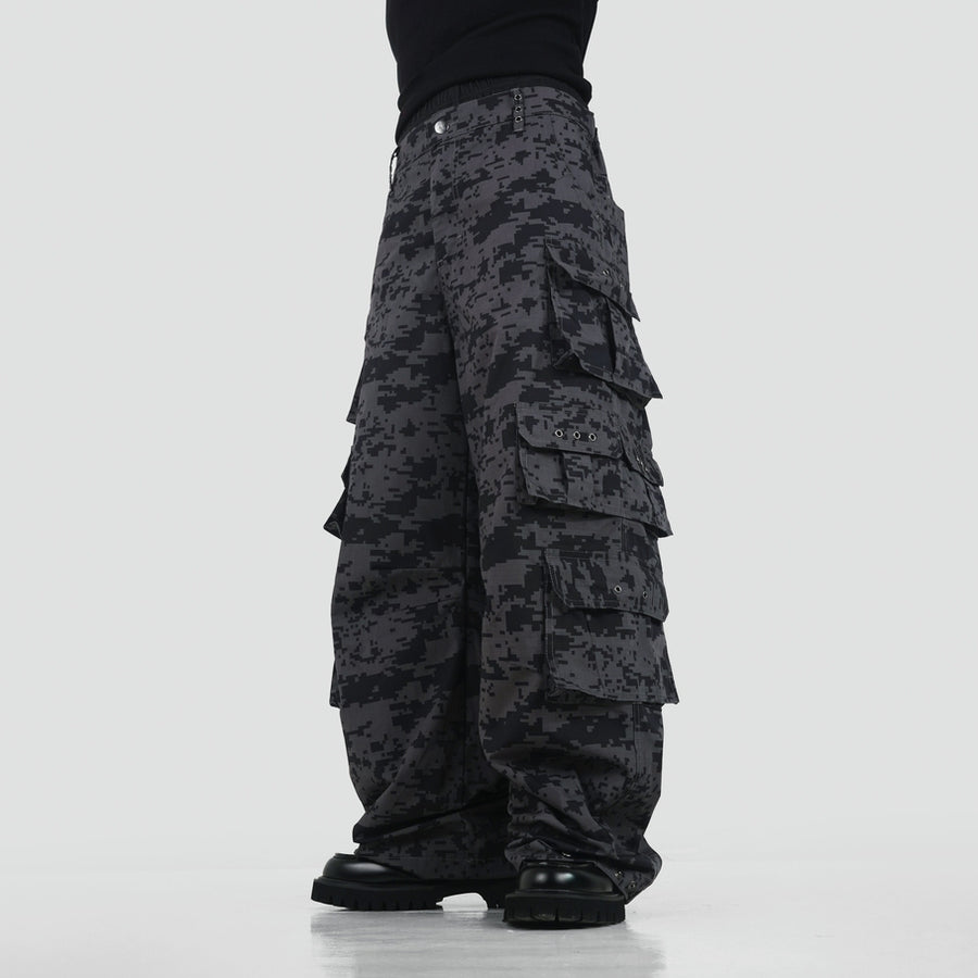 HIERARCHY STUDIOS Unsolved - Black Camo Cargo Baggy Longpants