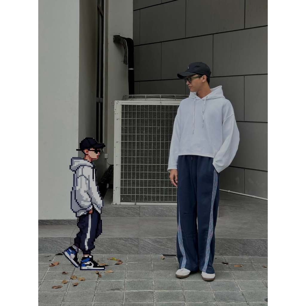 HIERARCHY STUDIOS TMTNW - Dusty Blue Four Stripes Baggy Pants