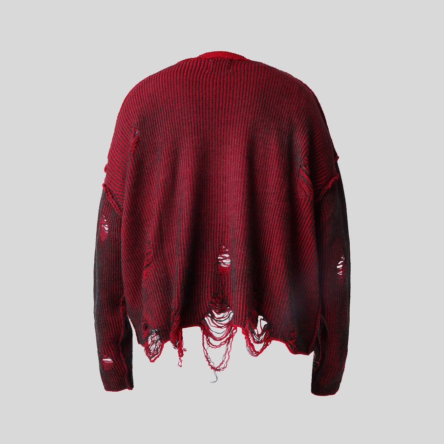 Distressed Red Flux Oversized Knit Sweater