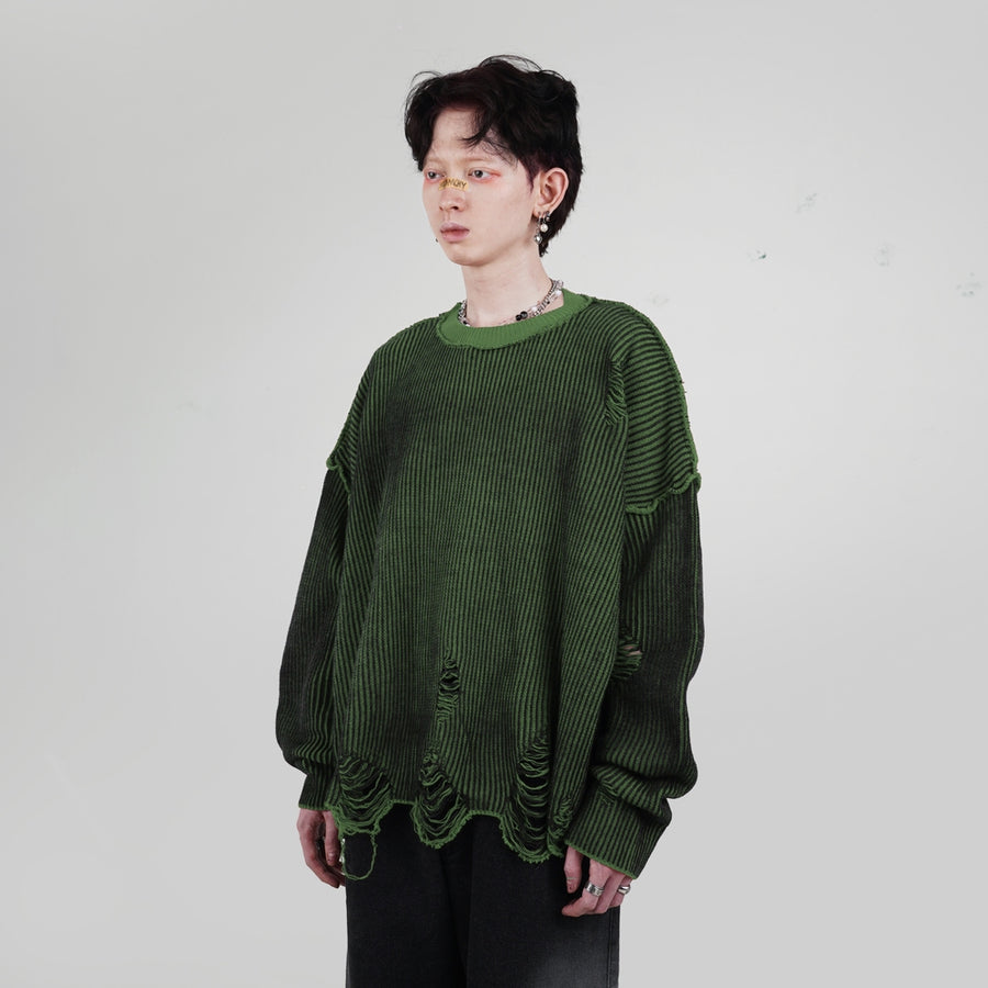 HIERARCHY STUDIOS Chroma - Distressed Green Flux Oversized Knit Sweater