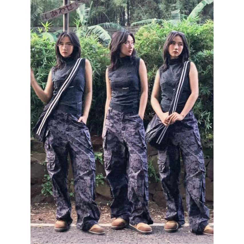 HIERARCHY STUDIOS Unsolved - Black Camo Cargo Baggy Longpants