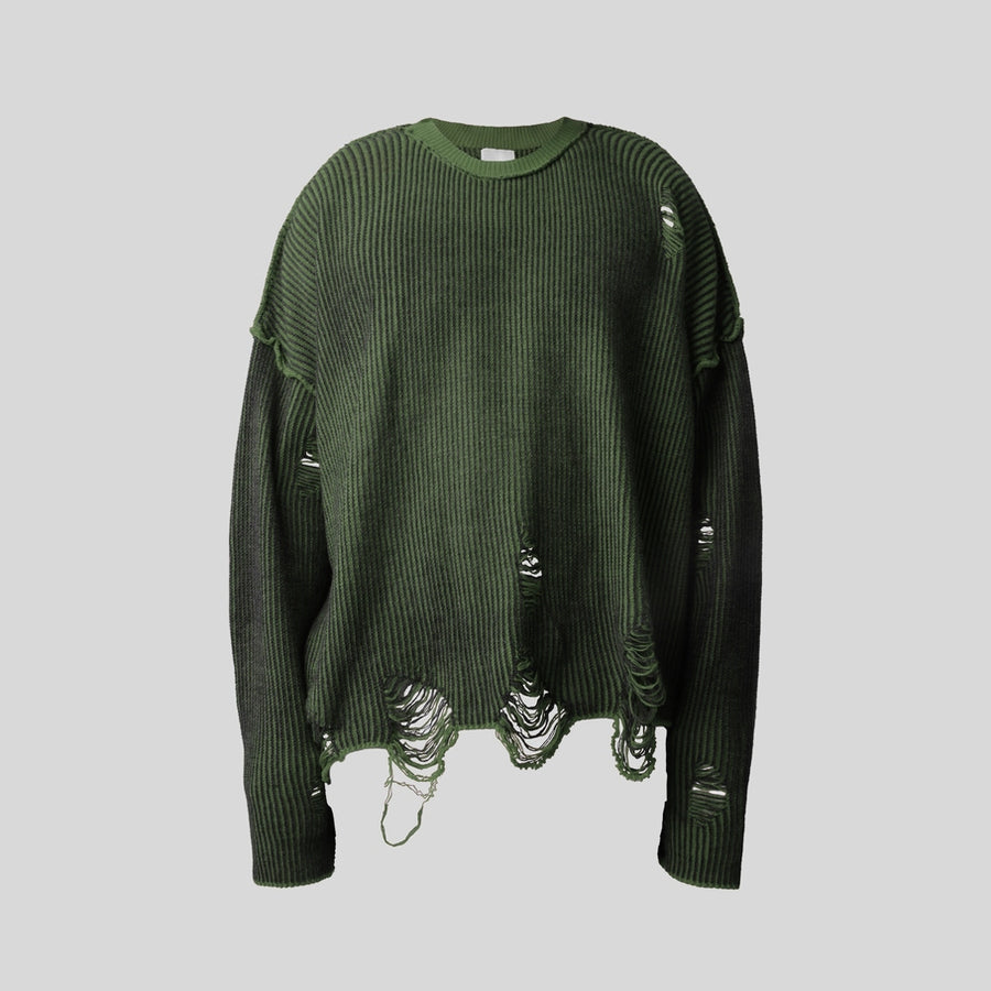 HIERARCHY STUDIOS Chroma - Distressed Green Flux Oversized Knit Sweater
