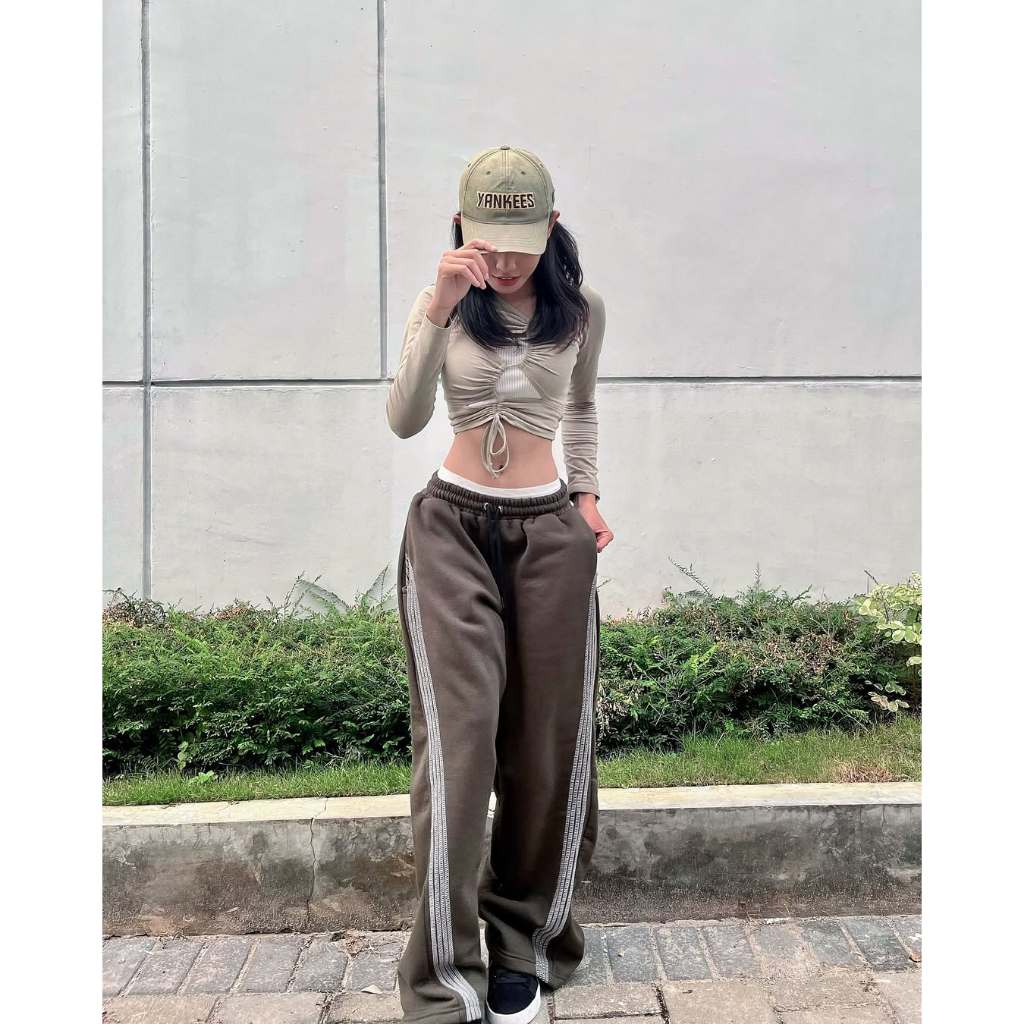 HIERARCHY STUDIOS TMTNW - Olive Green Four Stripes Baggy Pants