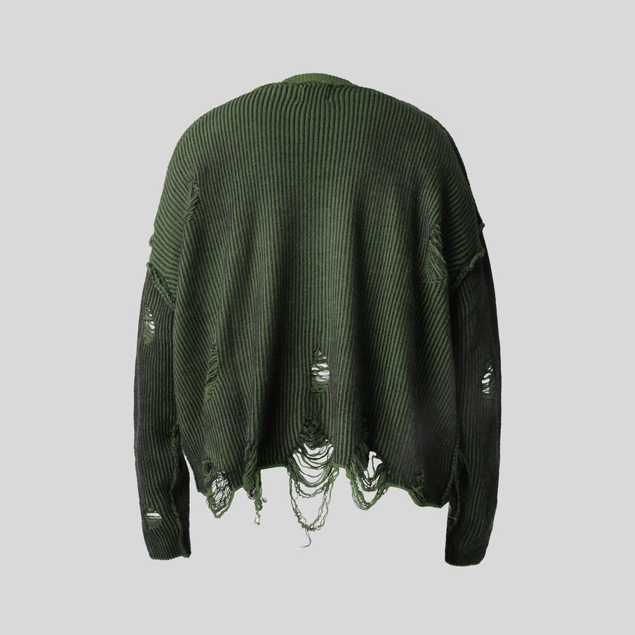HIERARCHY STUDIOS Chroma - Distressed Green Flux Oversized Knit Sweater