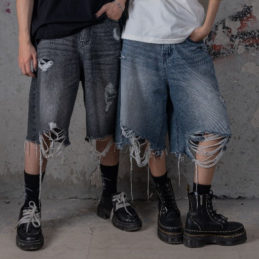 HIERARCHY STUDIOS TYPEWRITER - Blue Ripped Denim Jorts