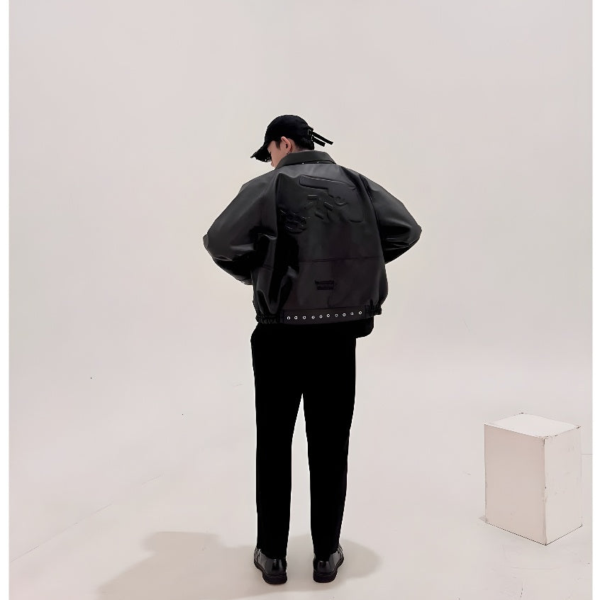 HIERARCHY STUDIOS Unsolved - Black Evidence Boxy Leather Jacket