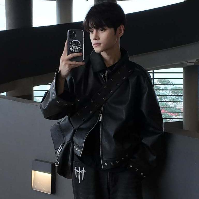 HIERARCHY STUDIOS Unsolved - Black Evidence Boxy Leather Jacket