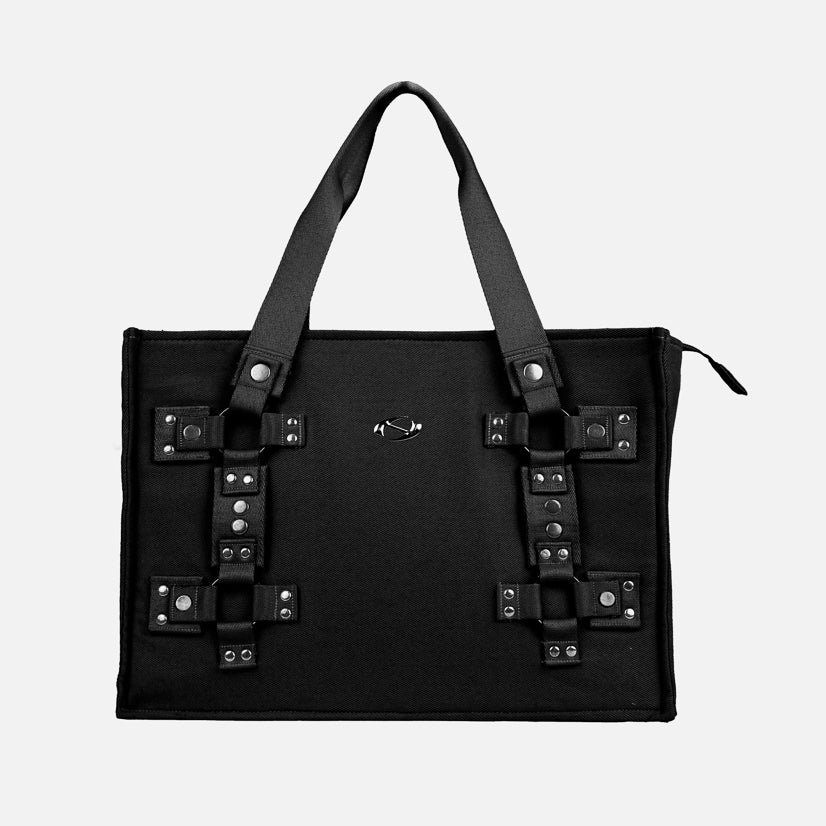 HIERARCHY STUDIOS ENE - Black Metal Plate Stud Tote Bag