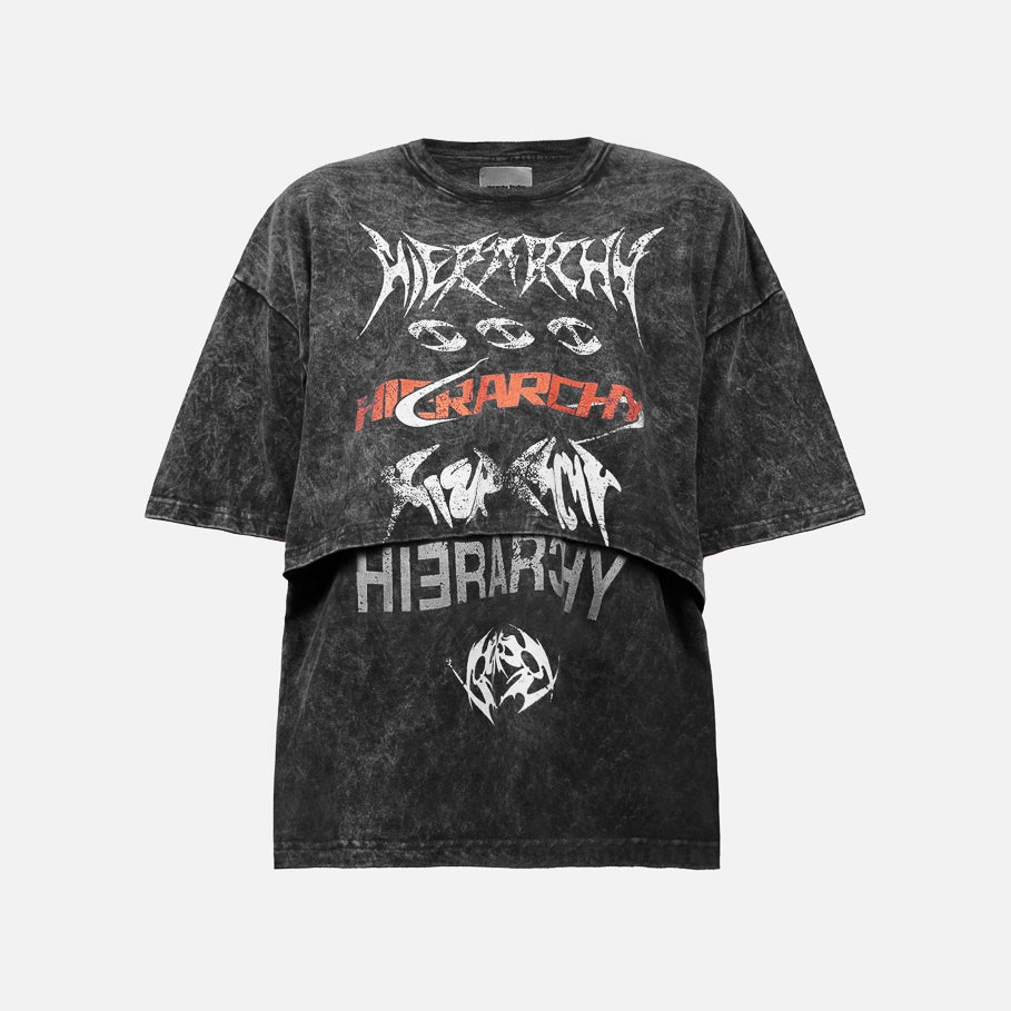 HIERARCHY STUDIOS ENE - Washed Black Layered ENE Boxy Oversized T-Shirt