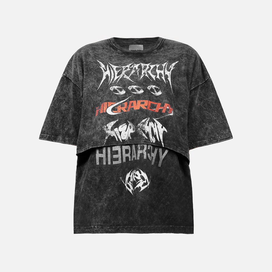 HIERARCHY STUDIOS ENE - Washed Black Layered ENE Boxy Oversized T-Shirt