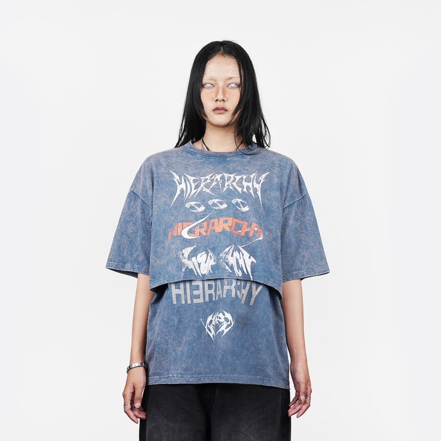 Washed Blue Layered ENE Boxy Oversized T-Shirt