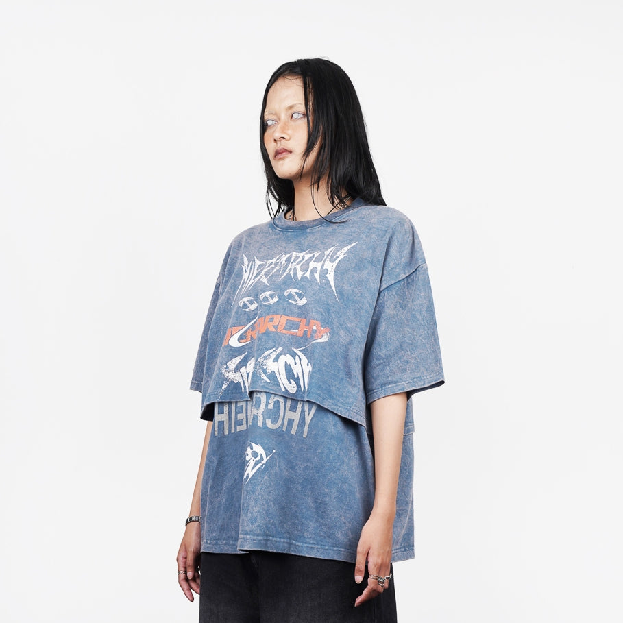 Washed Blue Layered ENE Boxy Oversized T-Shirt