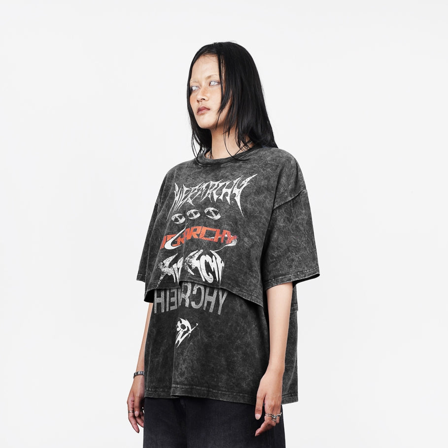 HIERARCHY STUDIOS ENE - Washed Black Layered ENE Boxy Oversized T-Shirt