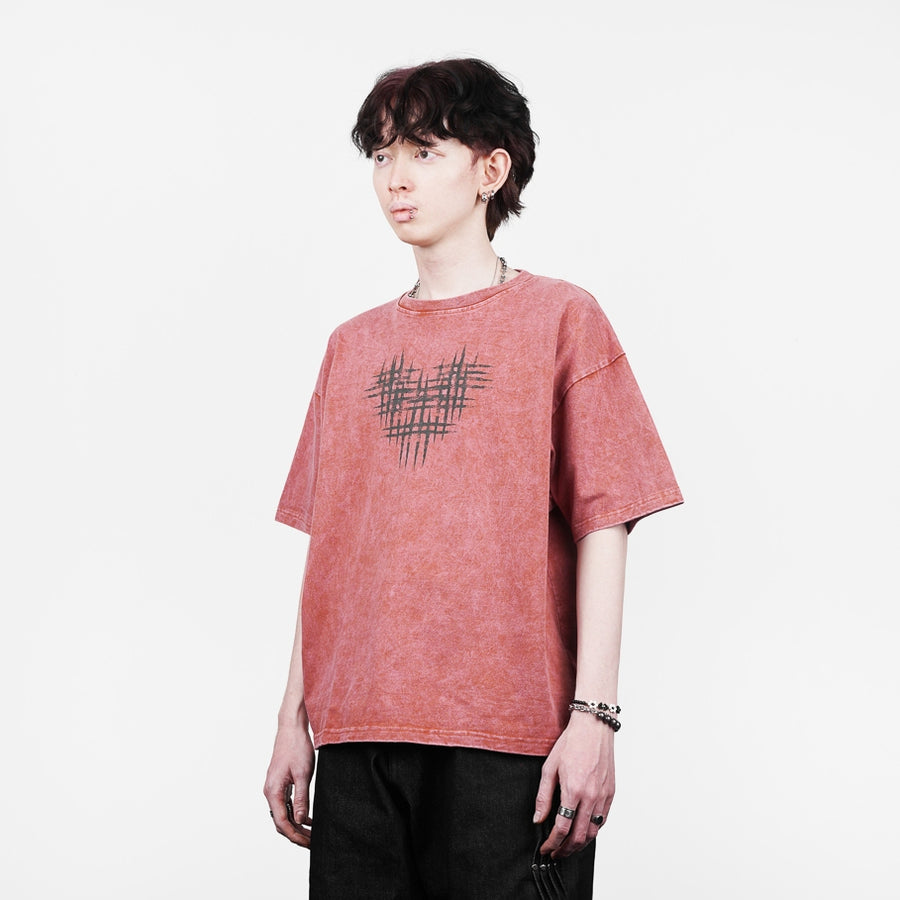 Washed Pink Hearts Logo Boxy Oversized T-Shirt