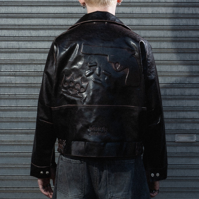 Hierarchy Studios - Brown Chameleon Boxy Leather Jacket