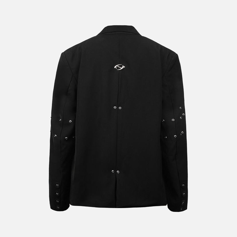 Black Metal Logo Oversized Blazer
