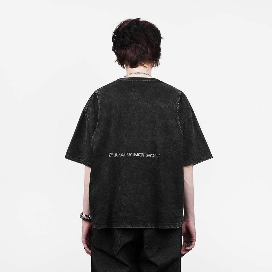 HIERARCHY STUDIOS ENE - Washed Black Hearts Logo Boxy Oversized T-Shirt