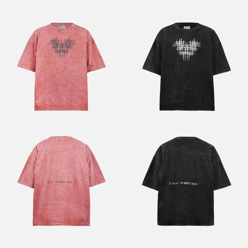 HIERARCHY STUDIOS ENE - Washed Black Hearts Logo Boxy Oversized T-Shirt
