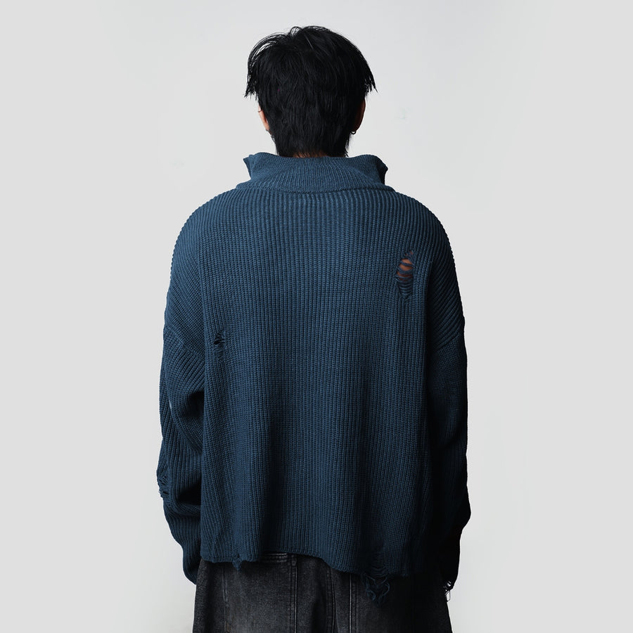 Hierarchy Studios HOLLOWS - Blue Knit Fractured Sweater