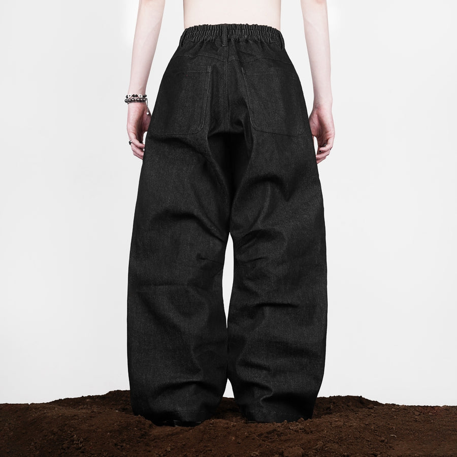 Black Studs Raw Baggy Denim Pants