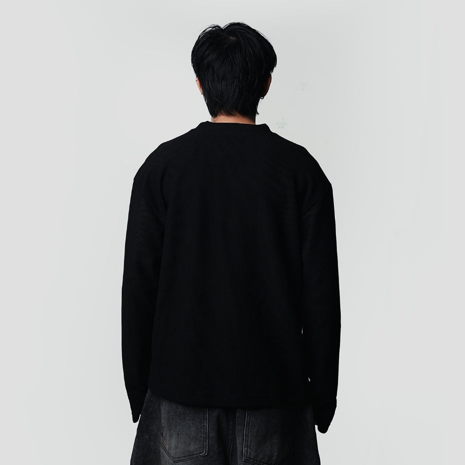 Black CC Thermal Waffle Boxy Long Sleeve