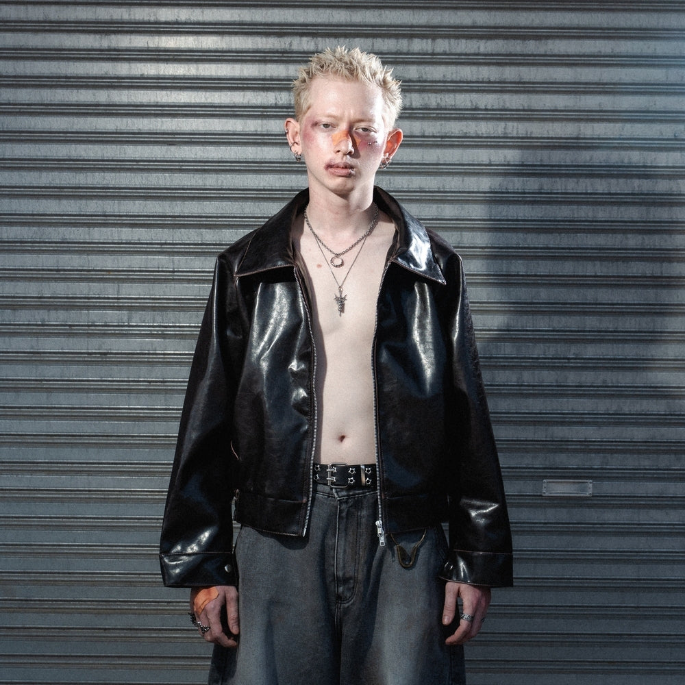 Hierarchy Studios - Brown Chameleon Boxy Leather Jacket