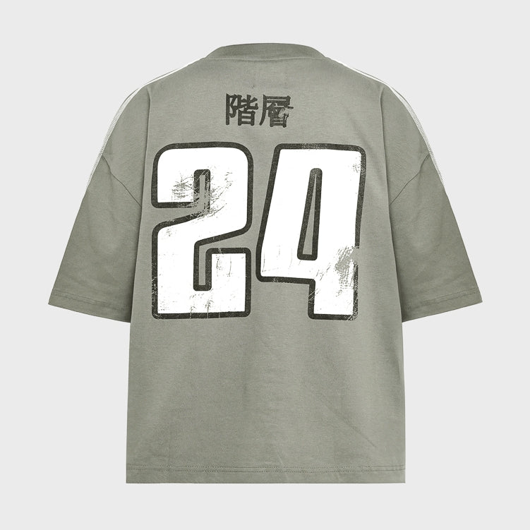 HIERARCHY STUDIOS TMTNW - Sage Green Four Stripes Boxy Oversized T-Shirt