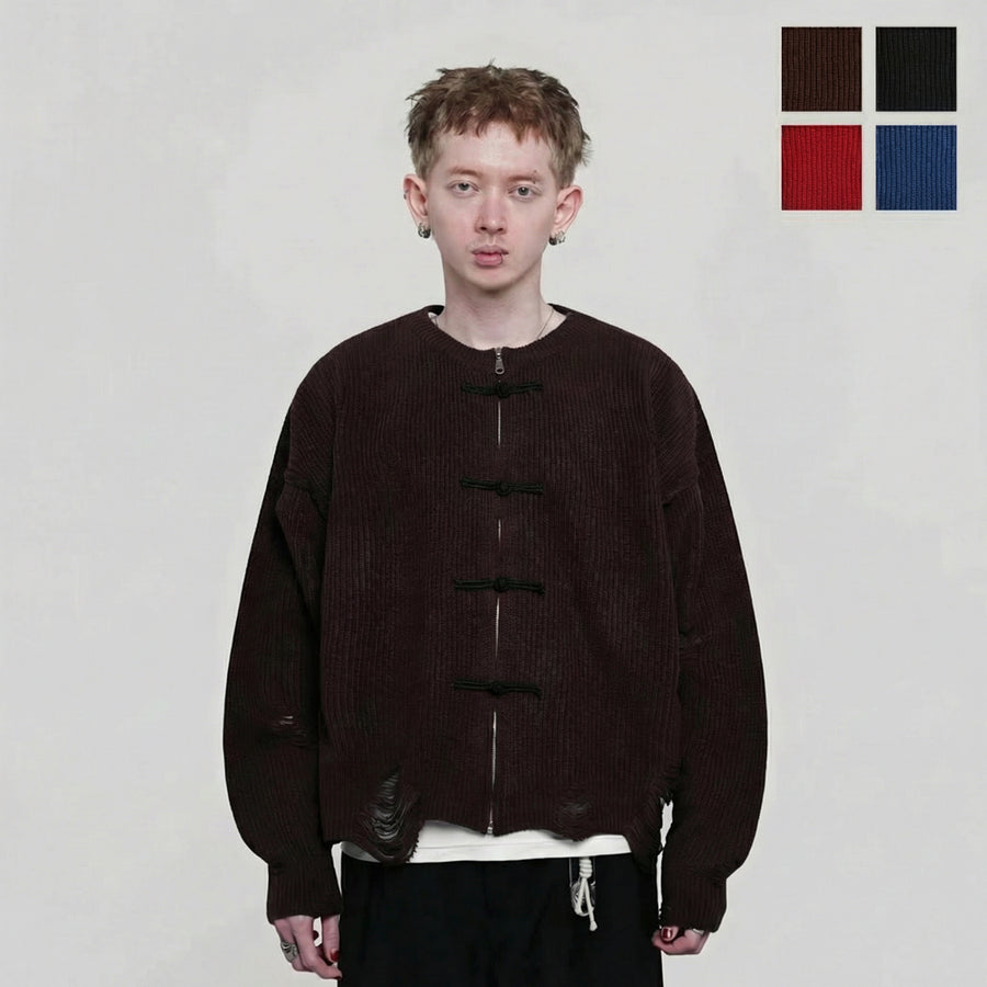 Hierarchy Studios - Distressed Chinese / Shanghai Knit Zipper Sweater