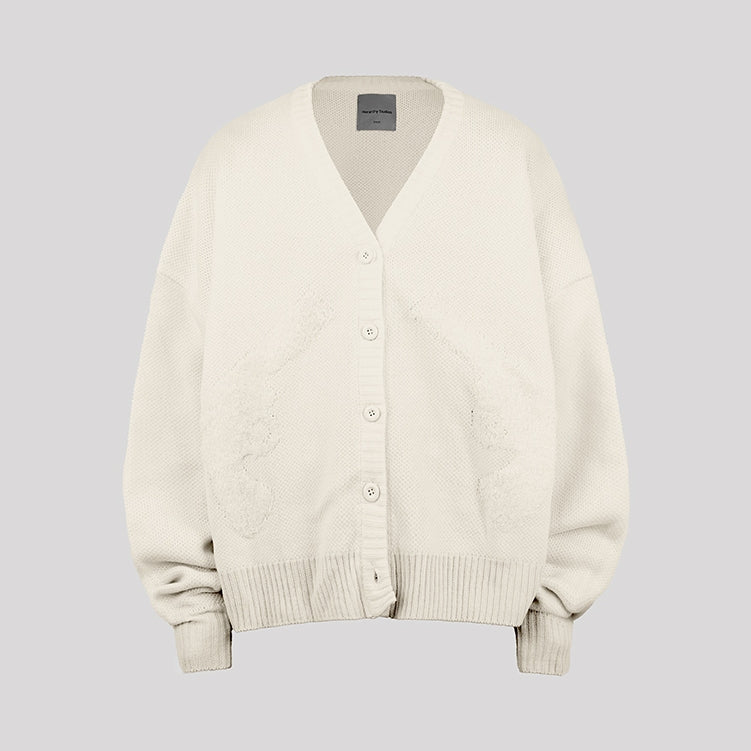 Hierarchy Studios FA - White Distressed Gun Oversized Knit Cardigan