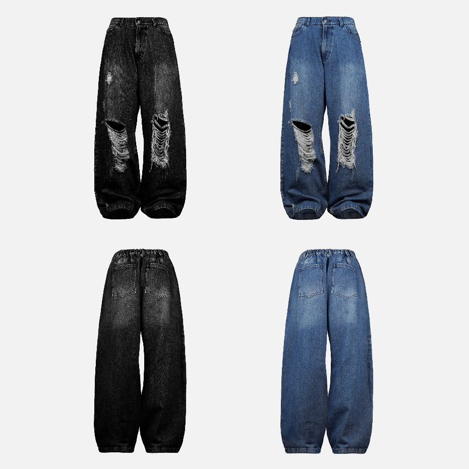 Washed Blue Ripped Baggy Denim Jeans