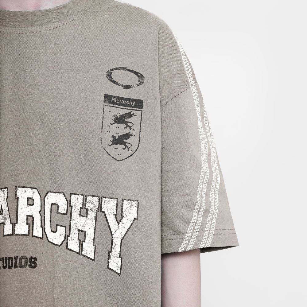 HIERARCHY STUDIOS TMTNW - Beige Four Stripes Boxy Oversized T-Shirt