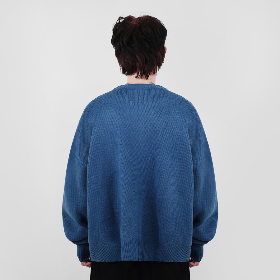 Hierarchy Studios FA - Blue Distressed Gun Oversized Knit Cardigan