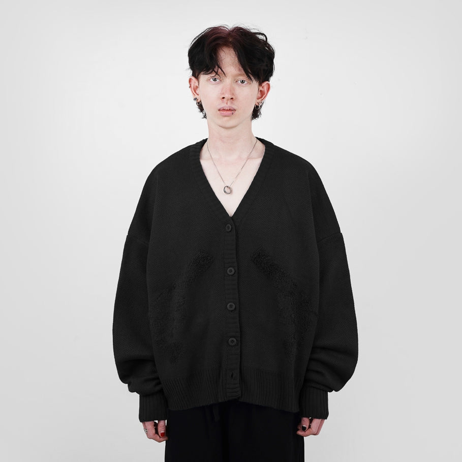 Hierarchy Studios FA - Black Distressed Gun Oversized Knit Cardigan