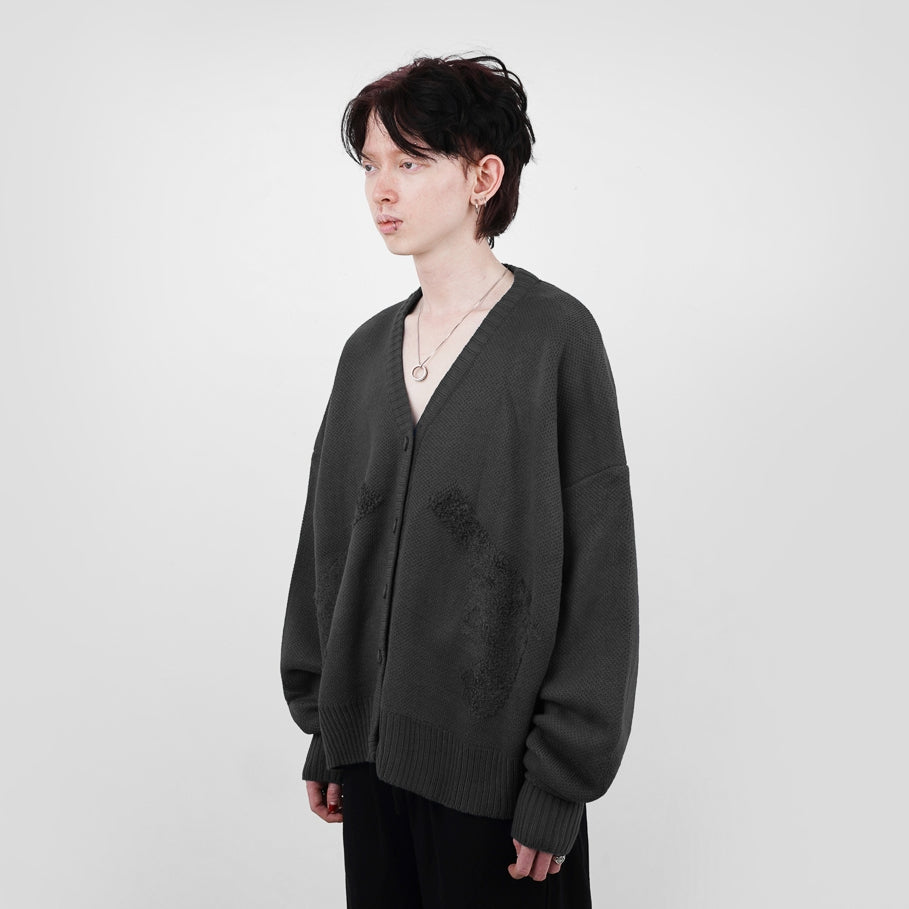 Hierarchy Studios FA - Dark Grey Distressed Gun Oversized Knit Cardigan