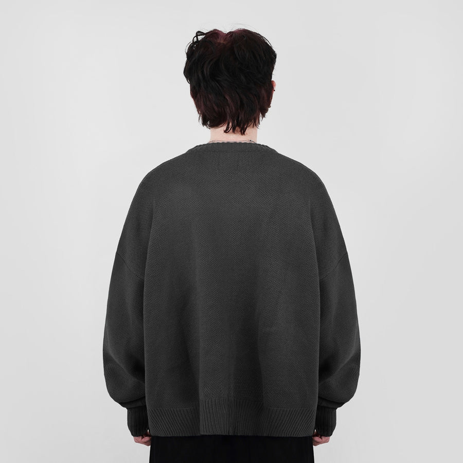 Hierarchy Studios FA - Dark Grey Distressed Gun Oversized Knit Cardigan