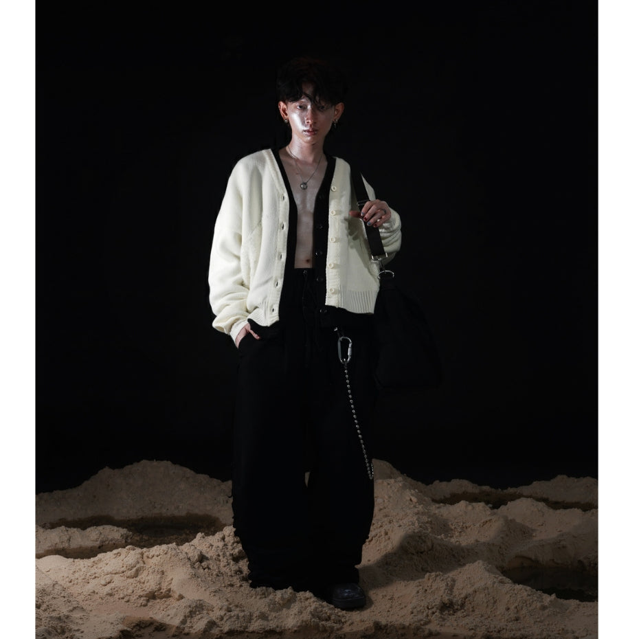 Hierarchy Studios FA - White Distressed Gun Oversized Knit Cardigan