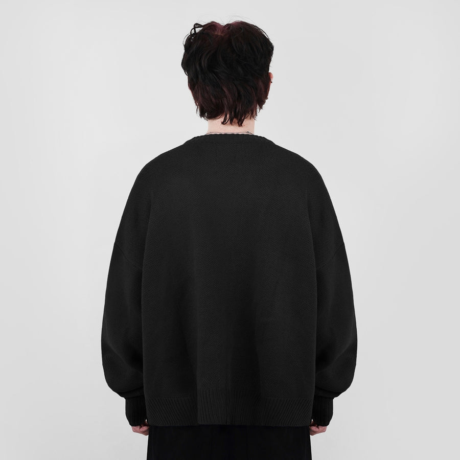 Hierarchy Studios FA - Black Distressed Gun Oversized Knit Cardigan