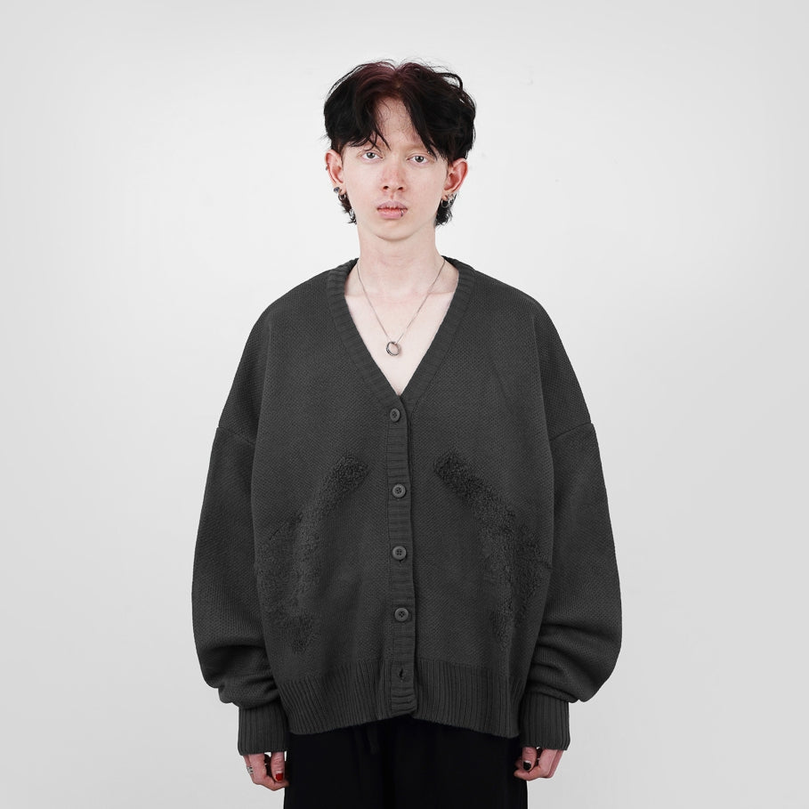 Hierarchy Studios FA - Dark Grey Distressed Gun Oversized Knit Cardigan