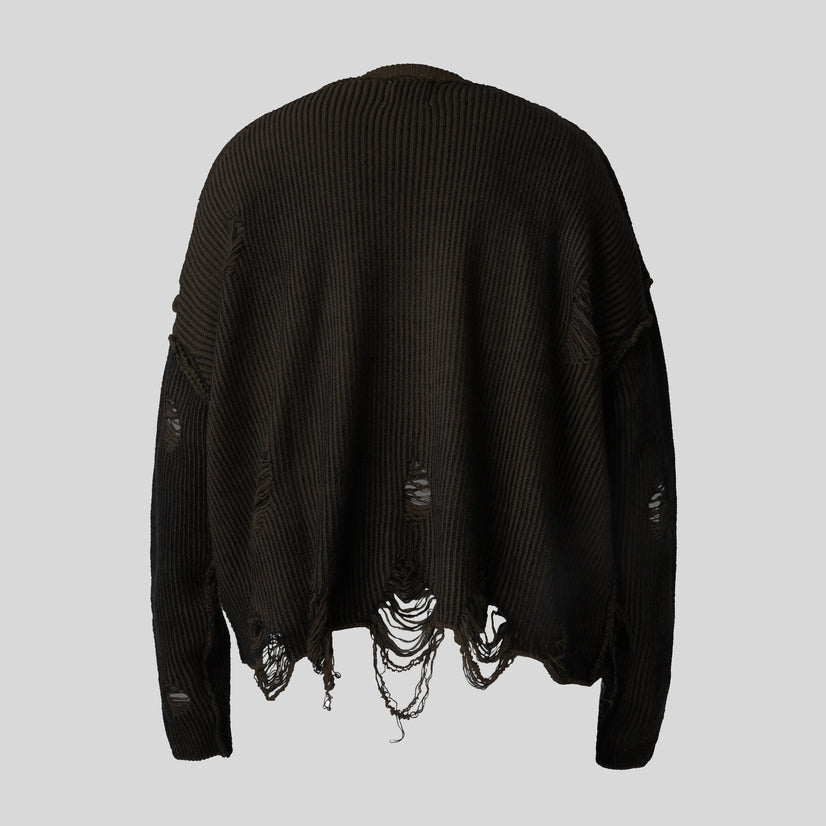 HIERARCHY STUDIOS Chroma - Distressed Brown Flux Oversized Knit Sweater