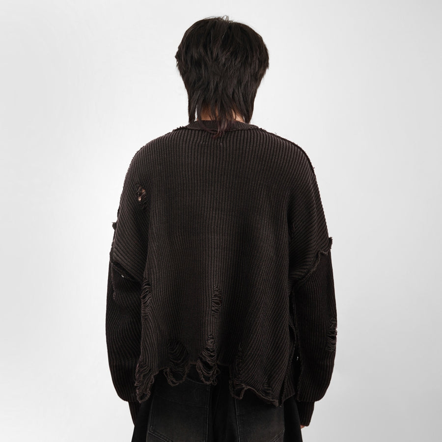 HIERARCHY STUDIOS Chroma - Distressed Brown Flux Oversized Knit Sweater