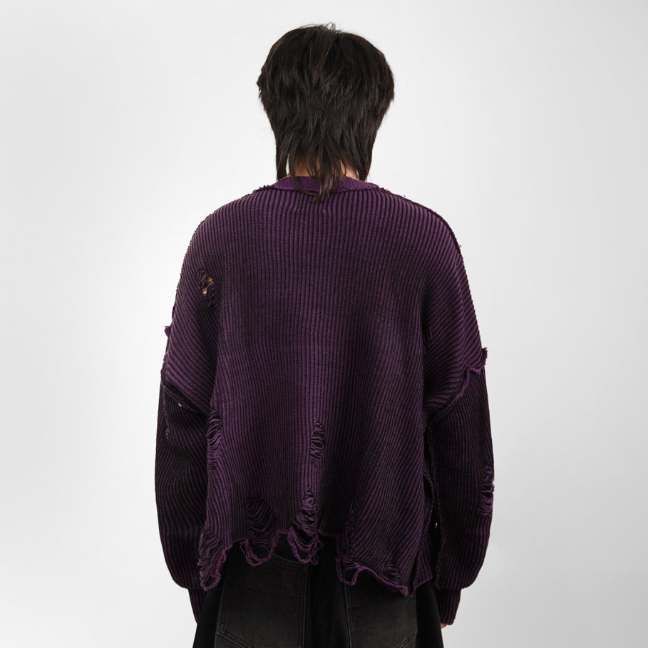 HIERARCHY STUDIOS Chroma - Distressed Purple Flux Oversized Knit Sweater